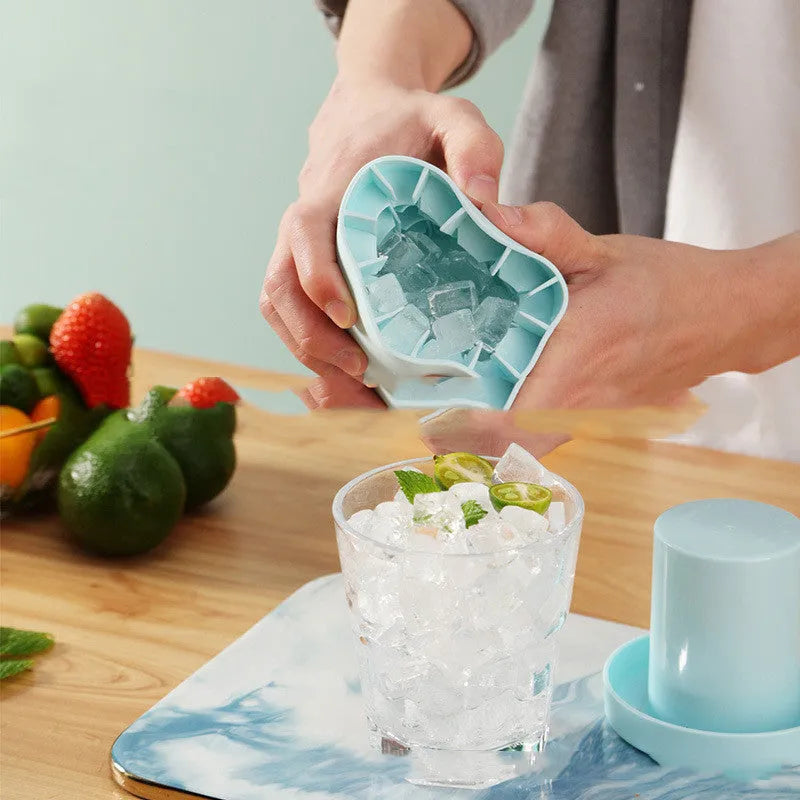 Blue-green and white silicone 2 in 1 ice bucket mold with lid for portable cooling