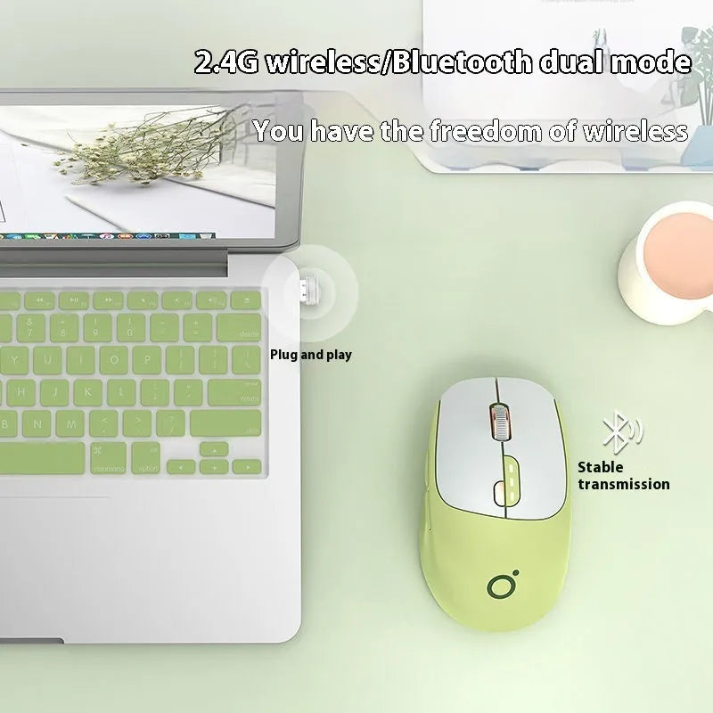 Mute wireless Bluetooth mouse in Matcha Green colour on office desk