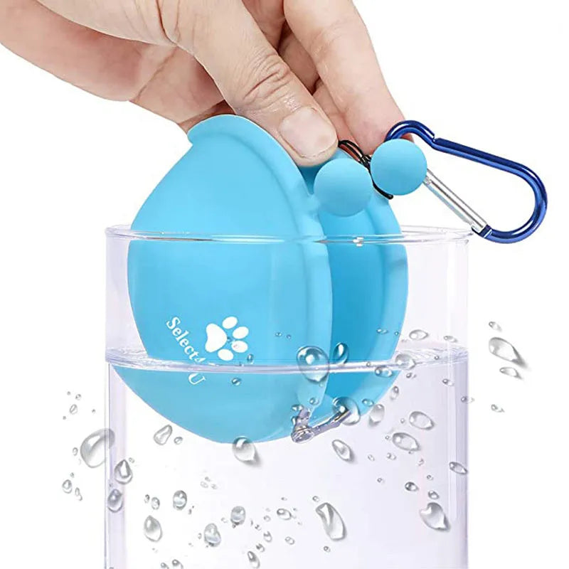 Silicone dog training treat bag with waist clip in blue green orange pink yellow colours