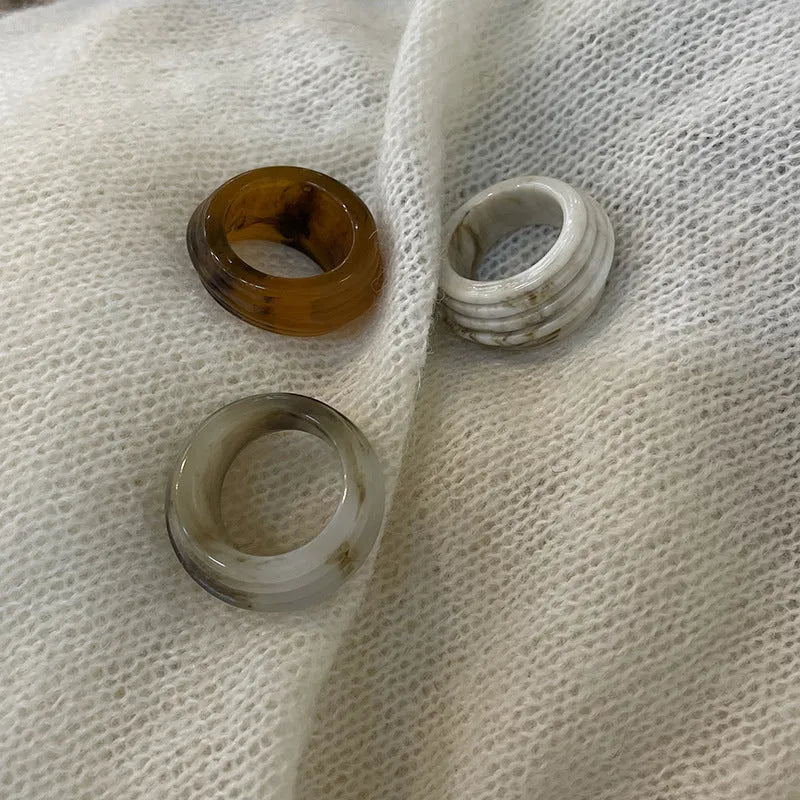 Irregular geometric wide resin ring in Maillard Brown colour, Chinese retro style.