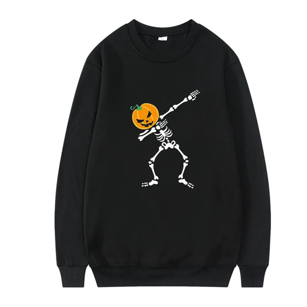 Women's black printed crew neck long sleeve casual polyester top laid flat.