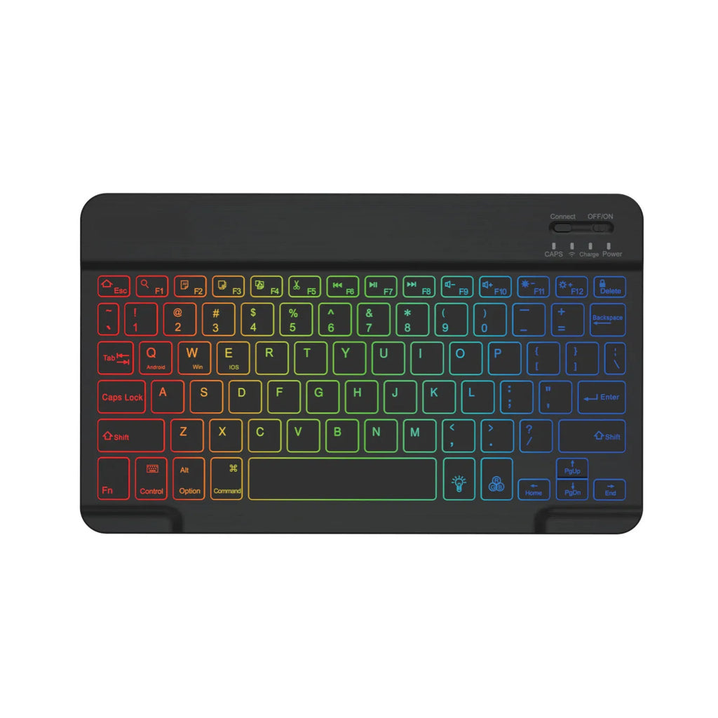 10-inch wireless Bluetooth keyboard with colourful backlight for tablets and mobile phones.