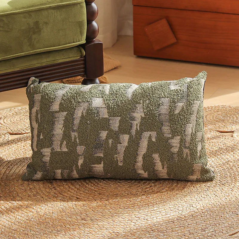 Yarn-dyed jacquard floral pattern cushion cover in 45x45cm size on a grey sofa.