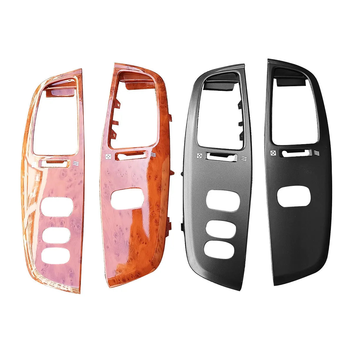 Car dashboard air vent panel with peach wood colour finish made from ABS plastic