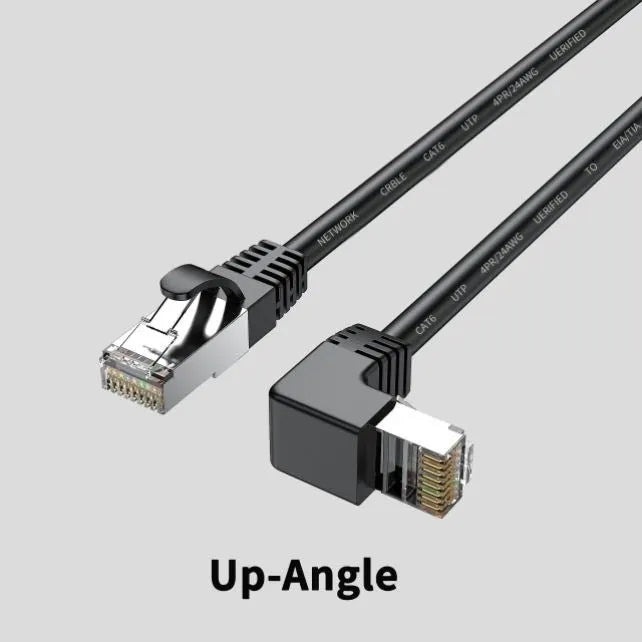 Cat6 Ethernet cable with right-angled RJ45 connector in various colours and lengths