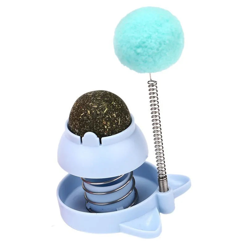 Lucky Cat Mint Ball cat toy in Blue, Orange, or Pink, showing 55mm diameter and licking cat design.