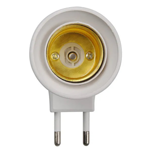White bakelite E27 wall plug lamp holder adapter with a toggle switch.