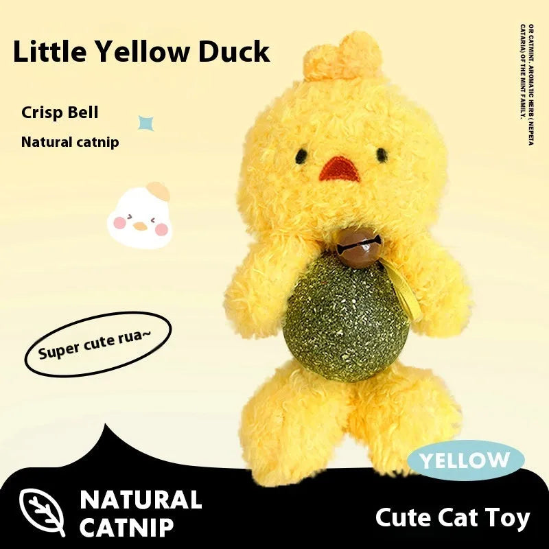 Plush catnip ball toy with bell in brown bear, pink rabbit, piyopiyo or green frog designs