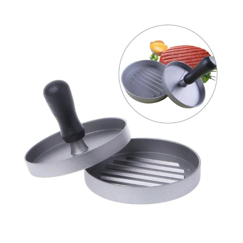 Aluminium die cast single burger press with handled press plate and base, 12x12x9 cm