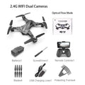 Black and gray four axis drone with 1080P camera, 33.2 cm width, on a plain background