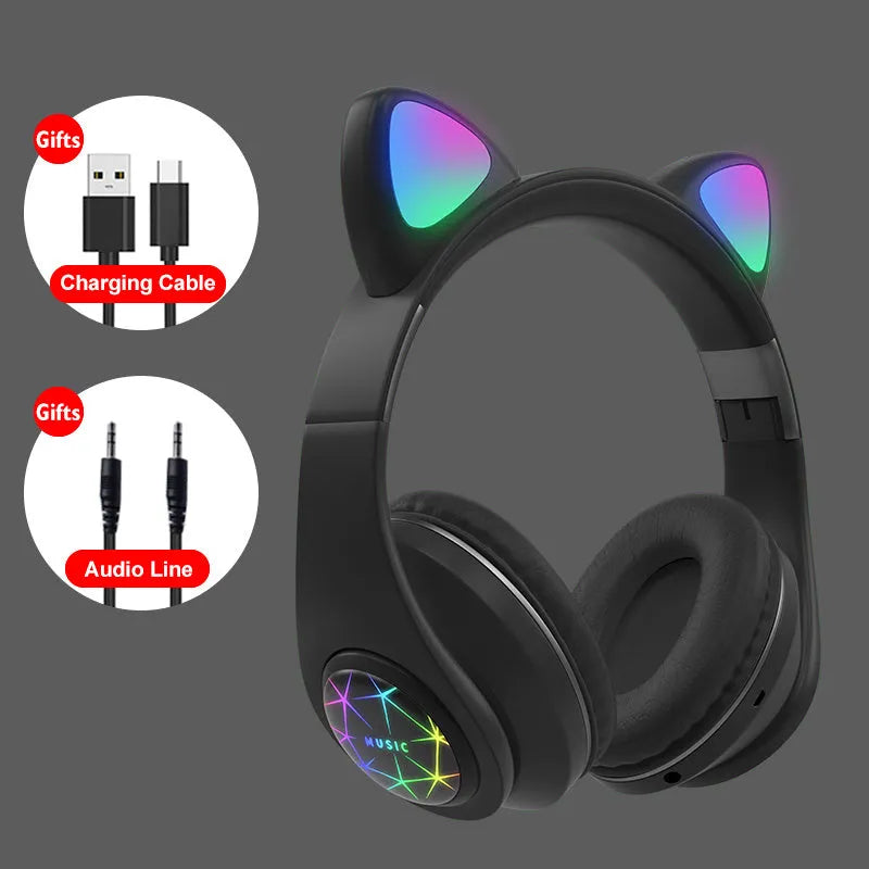 Cat ear wireless Bluetooth sports headset in various colours showing head-mounted design