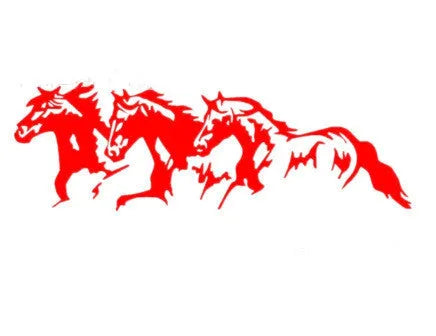 Three horses motif car decal sticker in black, measuring 25 by 8 centimetres.
