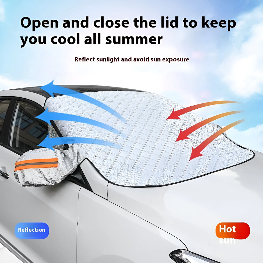 Winter car windshield cover with magnetic edges and reflective stripes for SUV frost protection