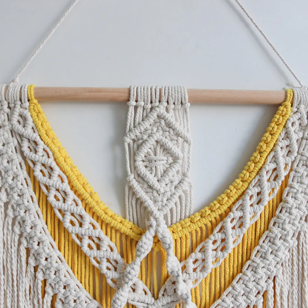 Cream white cotton tapestry with hand-made weaving texture, rectangular shape 120x95cm