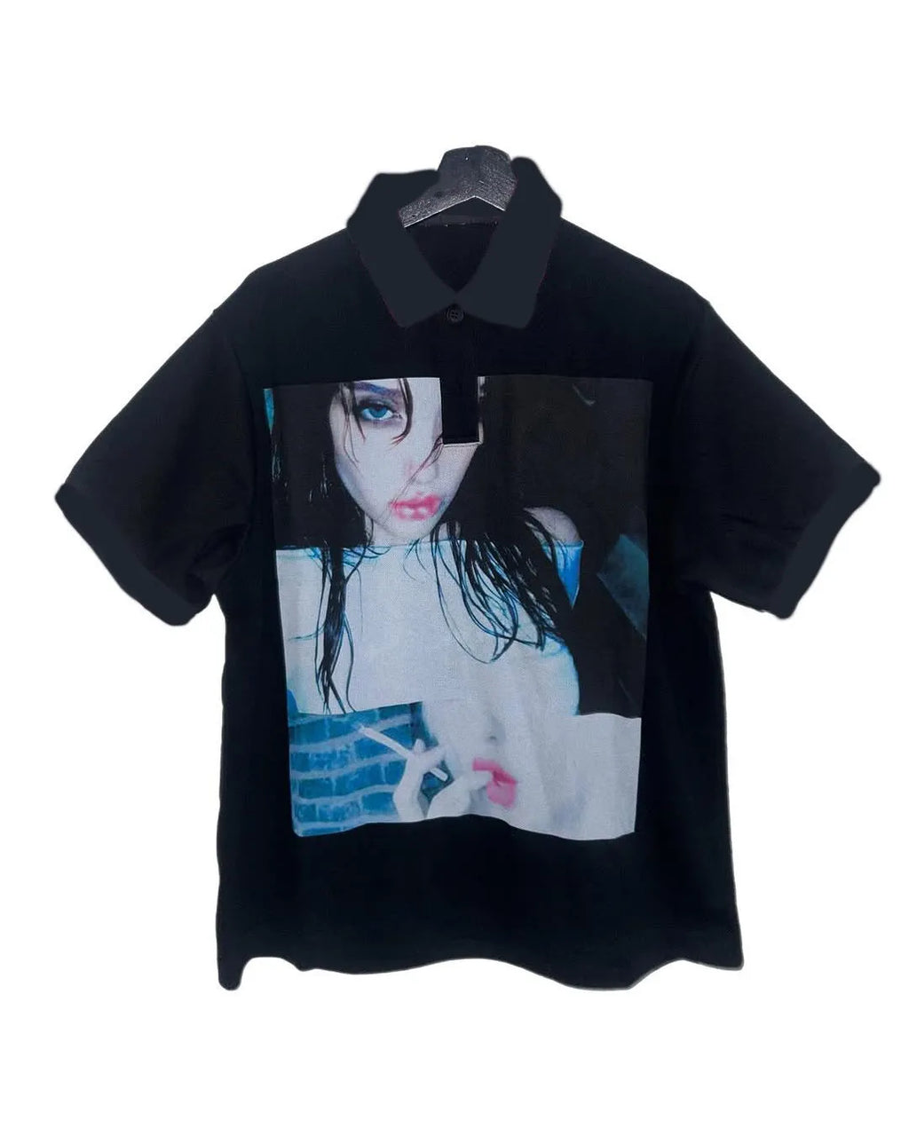 Short-sleeved polo T-shirt with printed pattern in polyester fabric