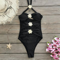 Women's solid colour one-piece swimsuit with hollow-out tube top and detachable high-waist skirt
