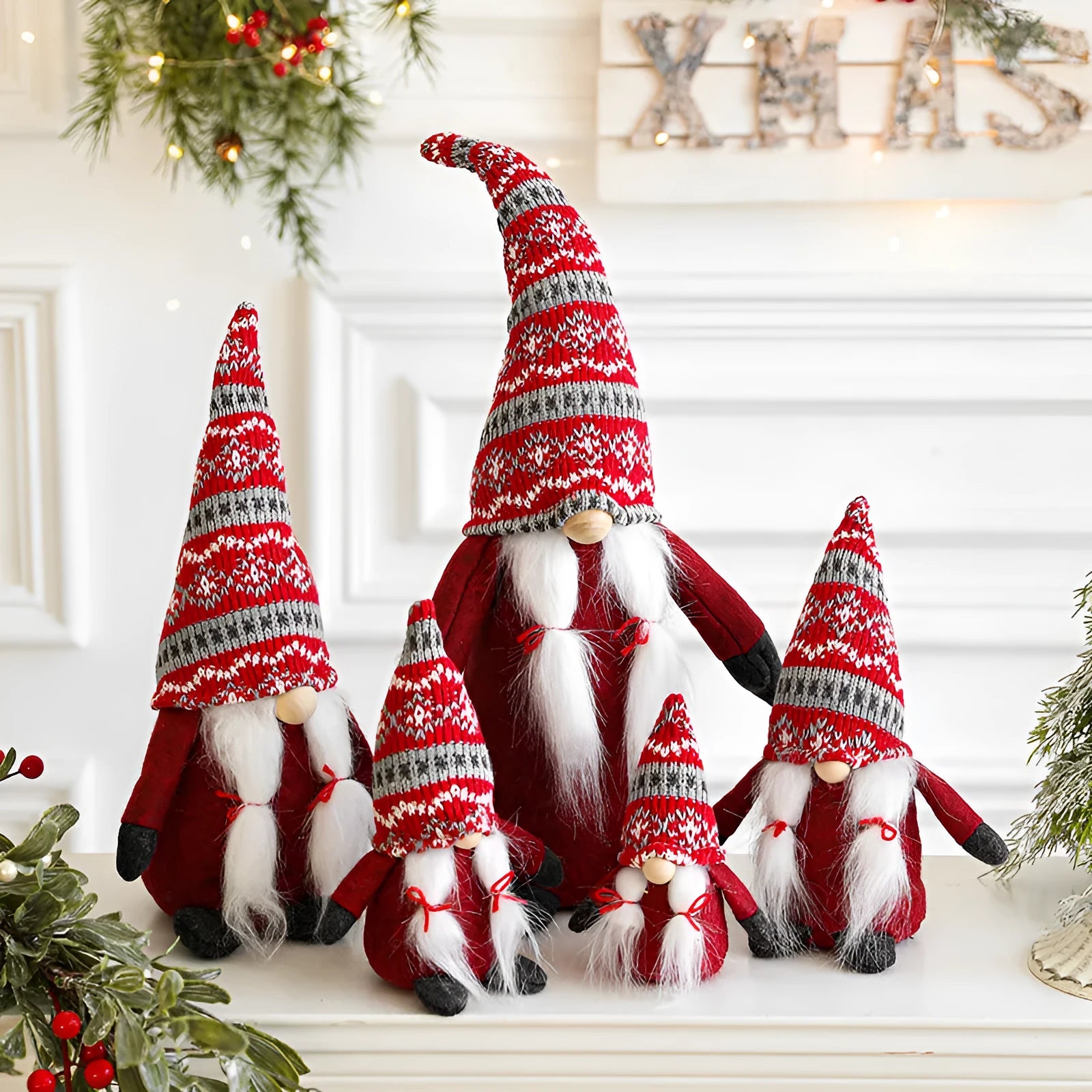 Cloth Christmas ornament faceless Rudolf reindeer doll in red clothing