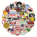 Pack of 50 waterproof PVC motorcycle helmet stickers with warning slogan graffiti pattern 6-8cm size