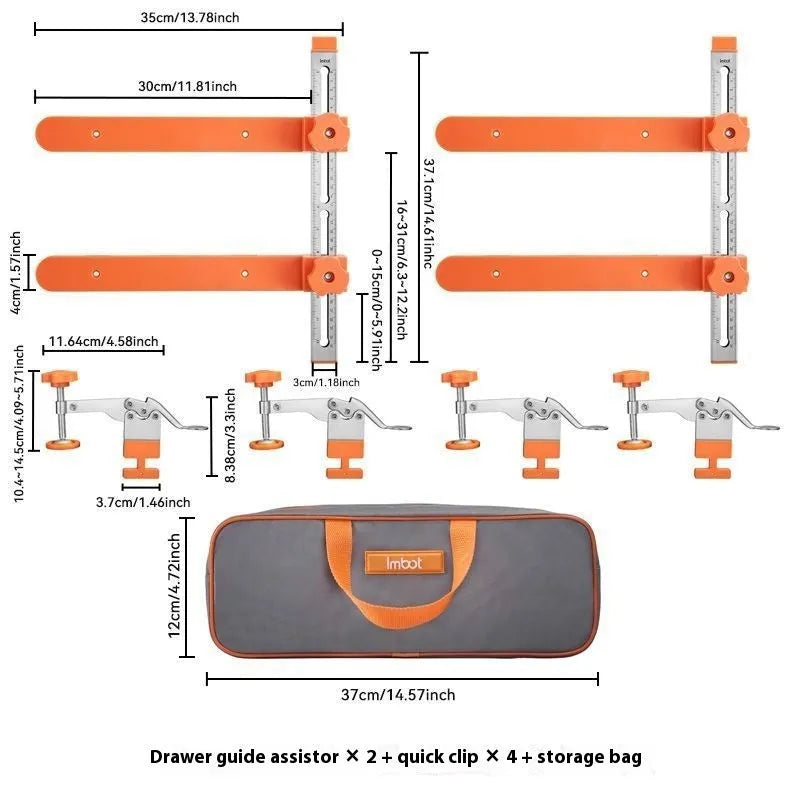 Drawer track holder with rapid clamp and 58 copper cutting edge for woodworking guide rail installation