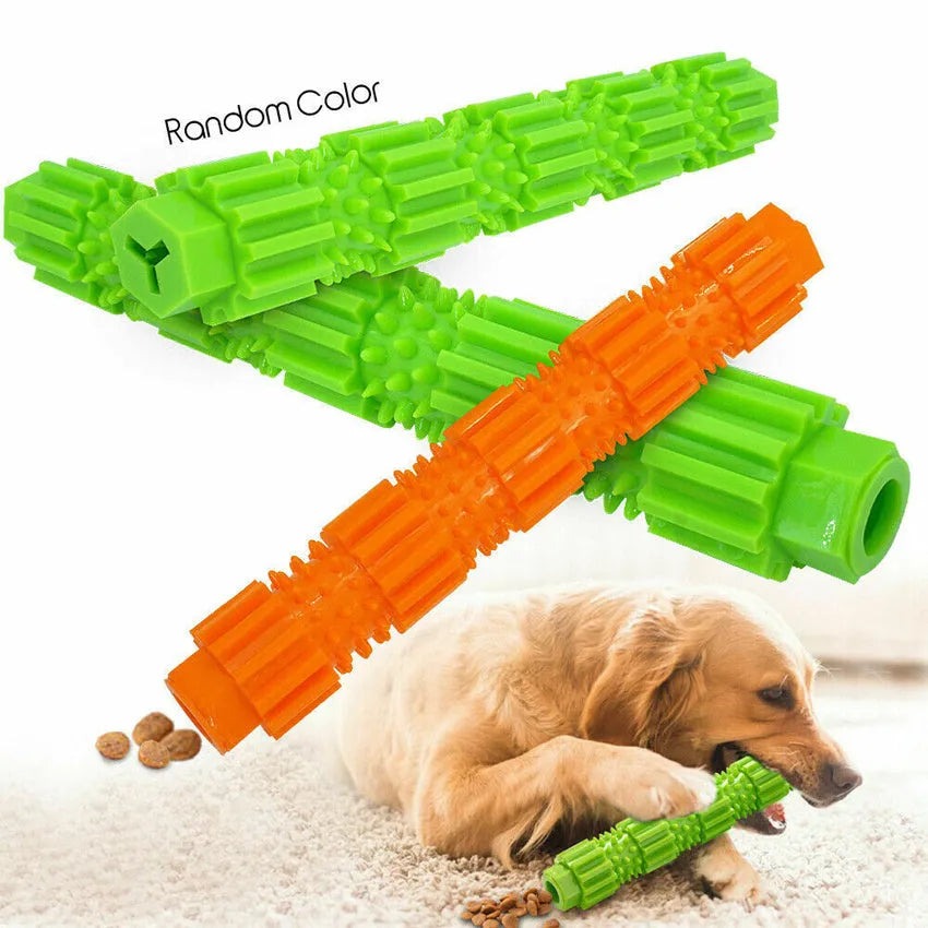 Green and orange rubber dog chew toy for aggressive chewers with treat dispensing feature