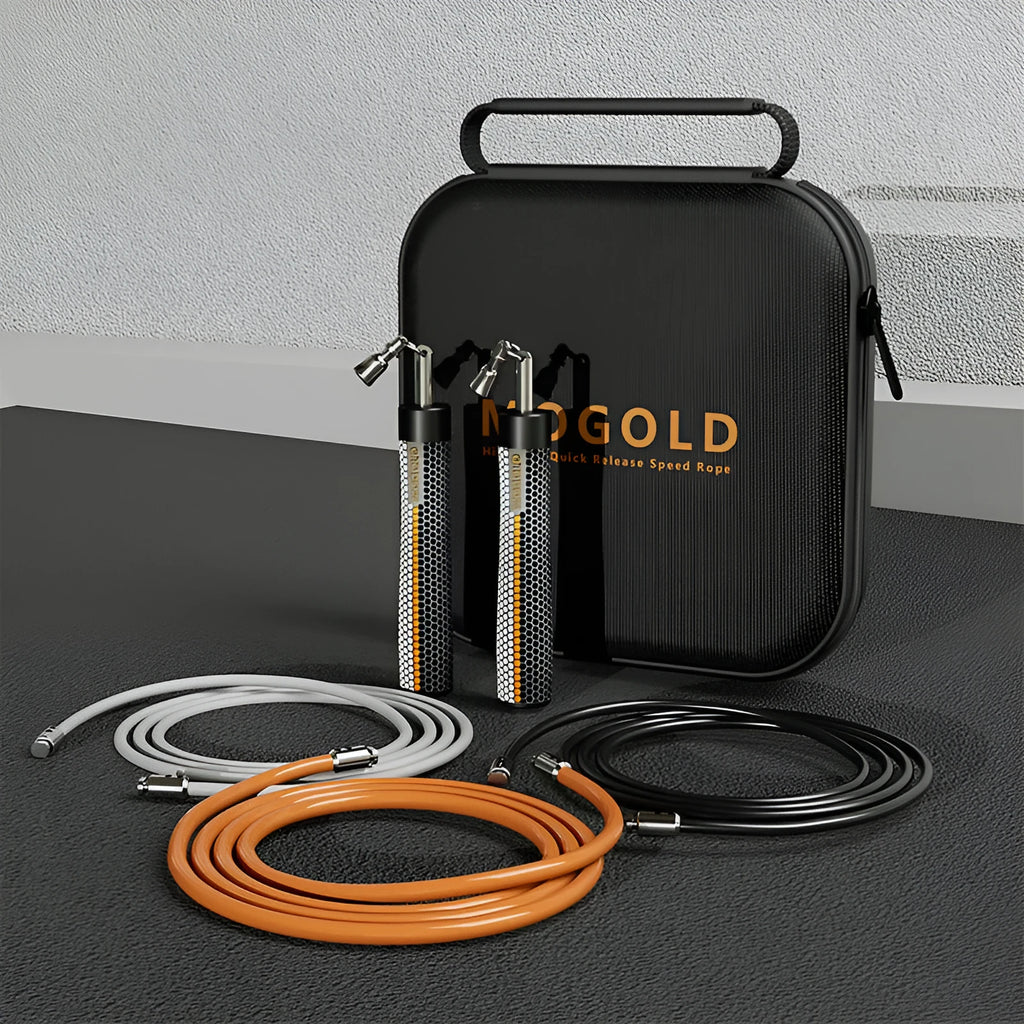 Black PVC-coated steel wire skipping rope 3 metre length on dark surface