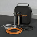 Black PVC-coated steel wire skipping rope 3 metre length on dark surface