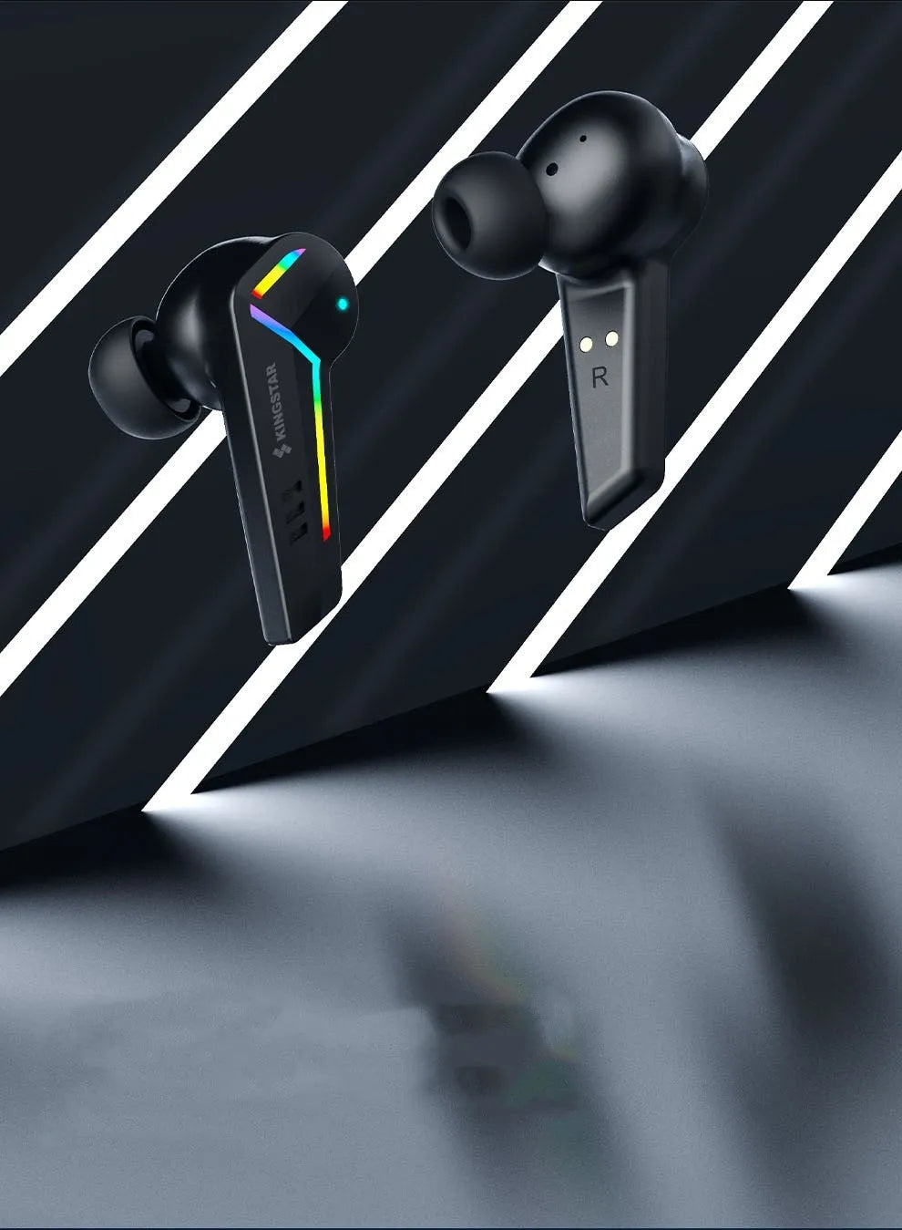 Black TWS Bluetooth sports gaming headset with low latency mode and NFC pairing