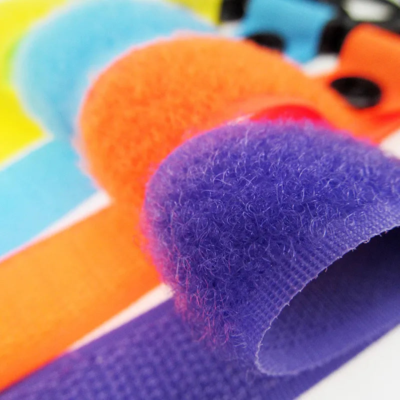 Nylon luggage Velcro hook in multiple colour options on an OPP packaging background.