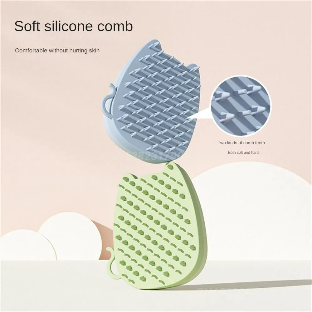 Brown silicone sponge pet grooming brush with dual comb teeth for cats and dogs