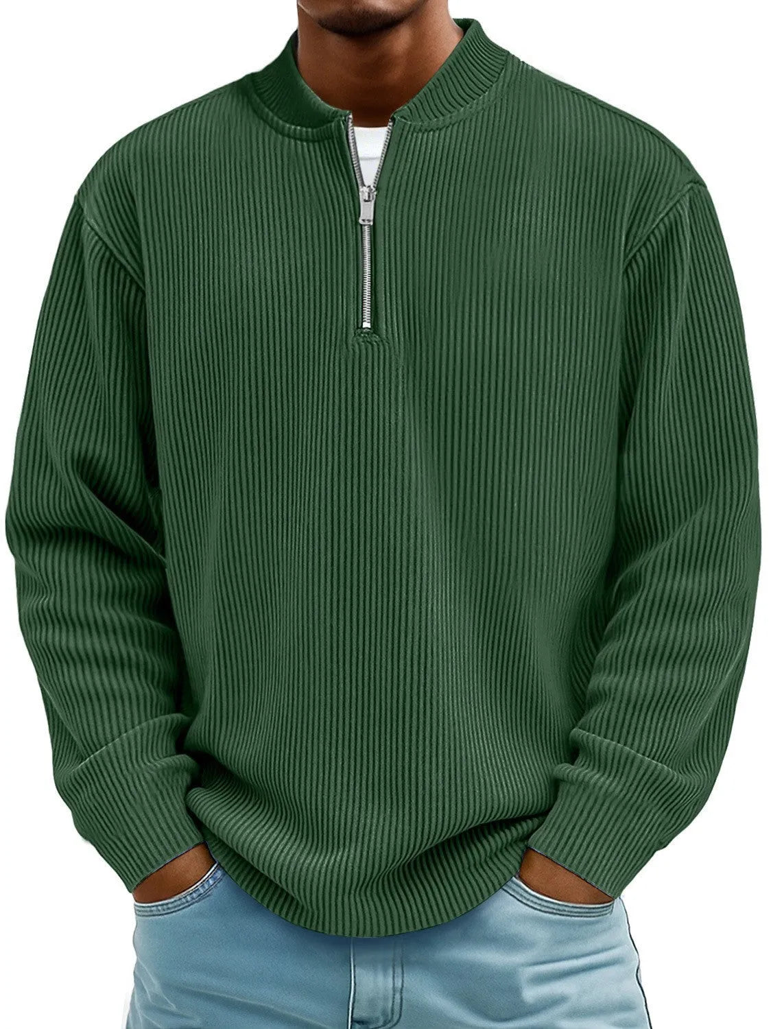 Men's digital print zip-up polyester cardigan with retro American style, loose fit, available in multiple colours