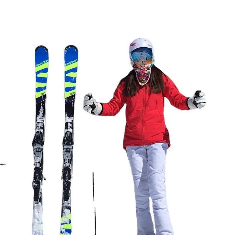 Adjustable hook and loop skiing bandage with shoulder strap in black, blue, pink, and red options.
