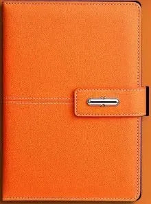 A5 notebook with PU leather cover in choice of colours including black, red, green, blue and orange.