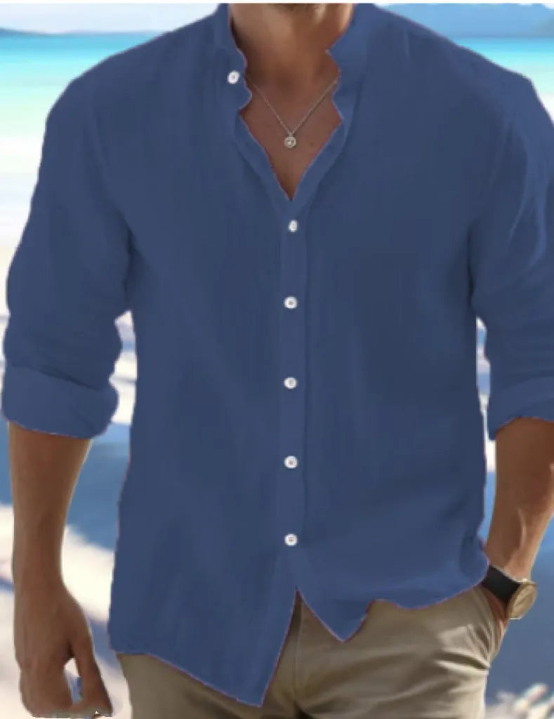Men's linen button summer beach shirt in long-staple cotton available in multiple colours