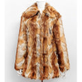 Women's tiger print faux fur jacket with regular long sleeves and medium 65cm length
