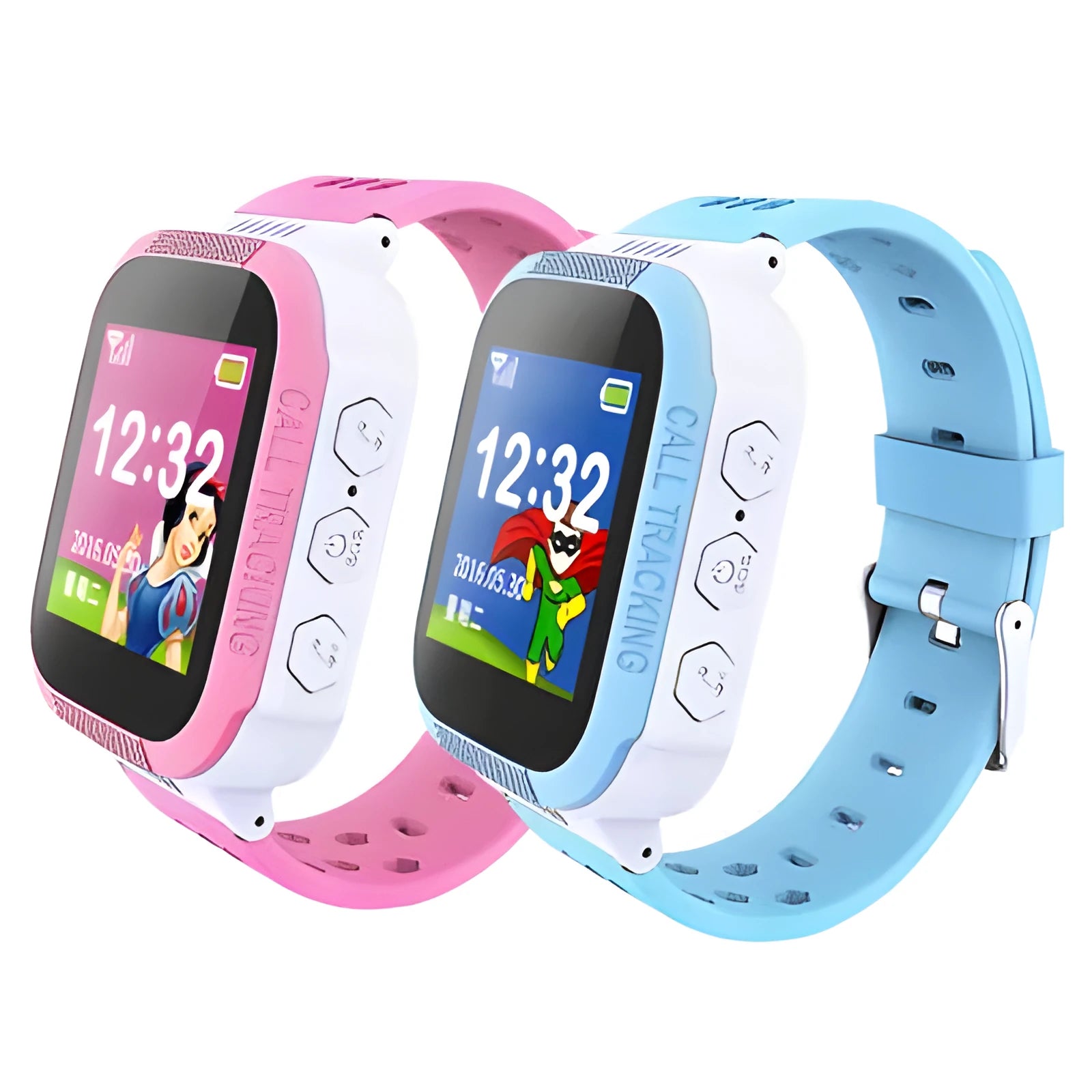 Blue children's phone watch with 1.44 inch IPS touch screen showing interface