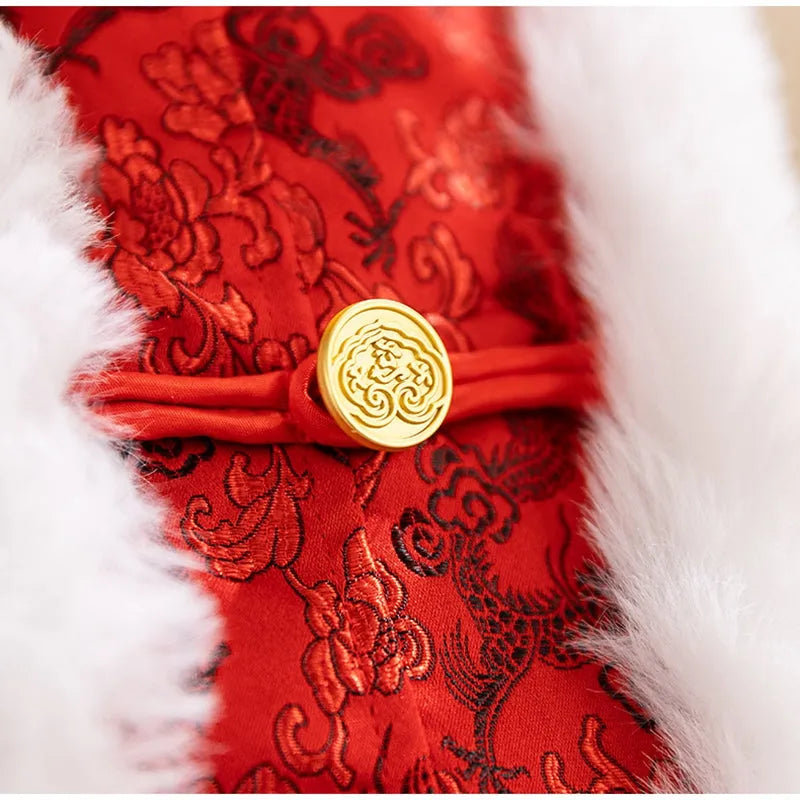 Chinese-style cotton-padded dog Tang suit with rabbit fur collar for large and medium-sized dogs