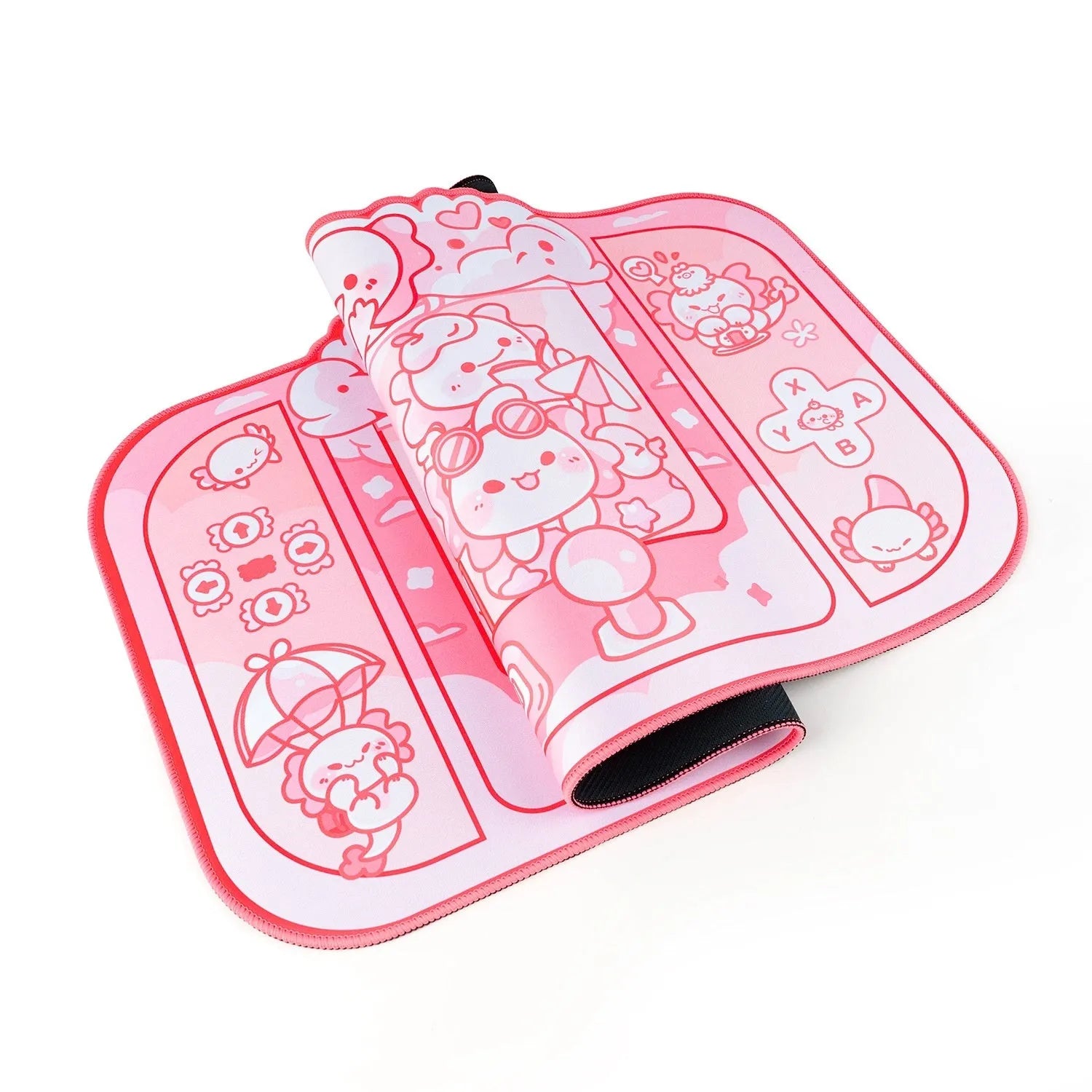 Hexagonal dragon crane machine large mouse pad showing 75×40cm cloth surface with wrist rest and cartoon anime pattern