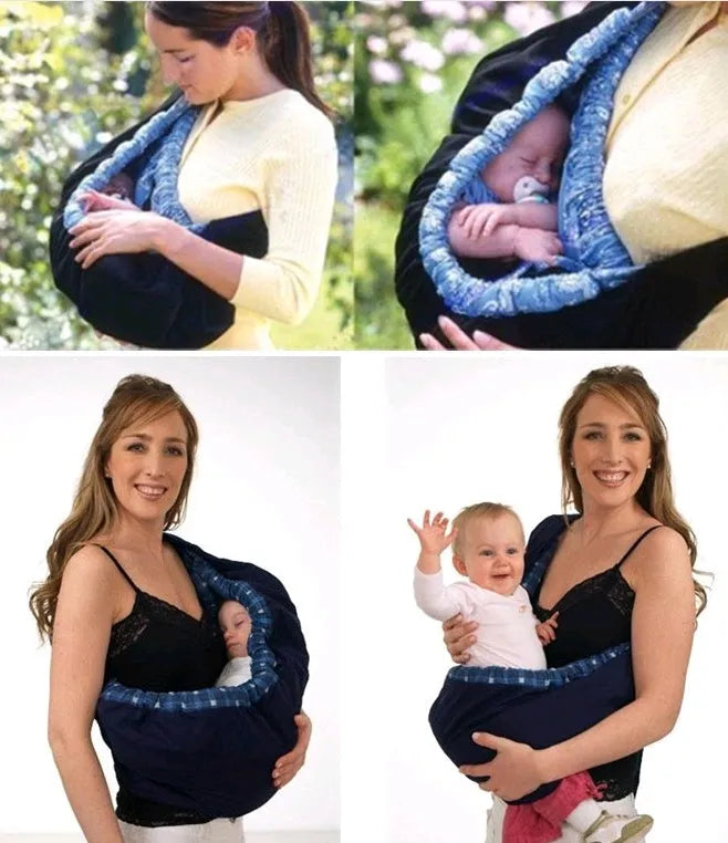 Newborn baby carrier one shoulder cross-arm TC cotton sling in blue plaid for 0-6 months