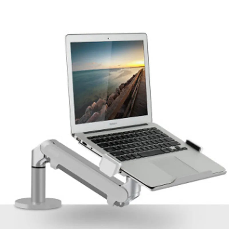 Aluminium alloy laptop stand with adjustable air pressure arm in black or silver