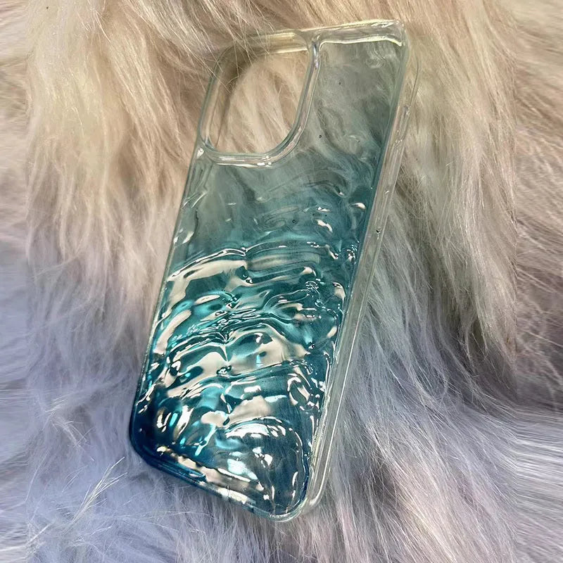 Silicone phone case with faded blue water pattern for iPhone