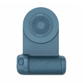 Black magnetic phone camera handle with rotatable design and PU leather grip on wooden table
