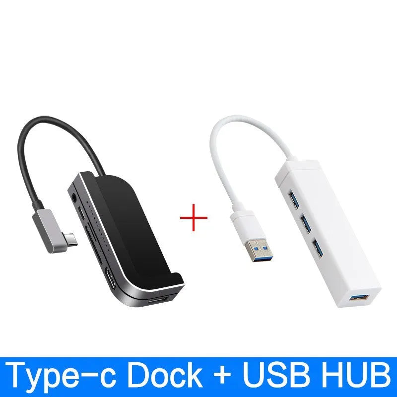 Silver aluminium grey USB-C docking station for iPad Pro with HDMI, USB, and SD card ports