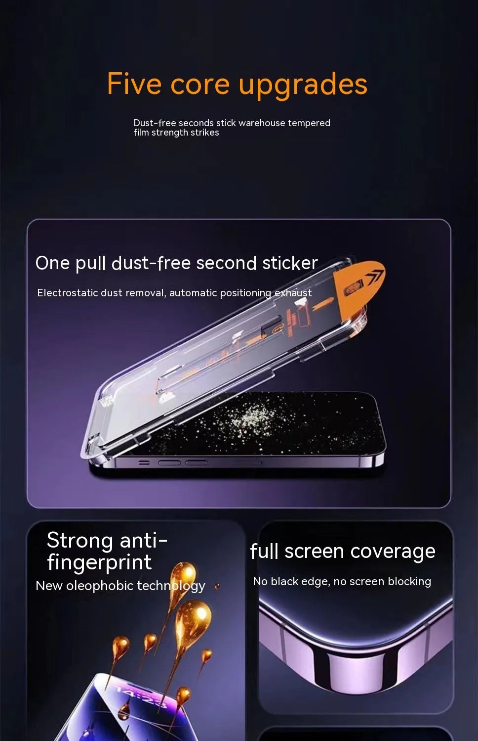 iPhone tempered glass screen protector with privacy film over earpiece, showing frosted anti-fingerprint surface.