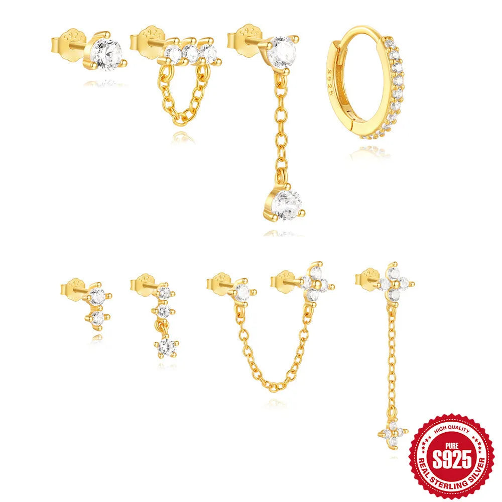 S925 sterling silver clover petal earrings with geometric design in gold tone colours