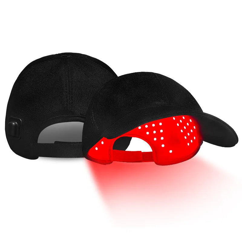 Black infrared peaked cap with 180 LED lights for hair growth and hair care treatment