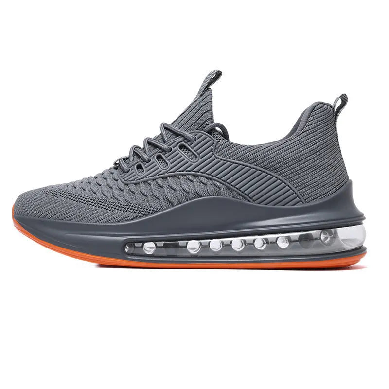 Men's black mesh running shoes with rubber sole and lace-up front