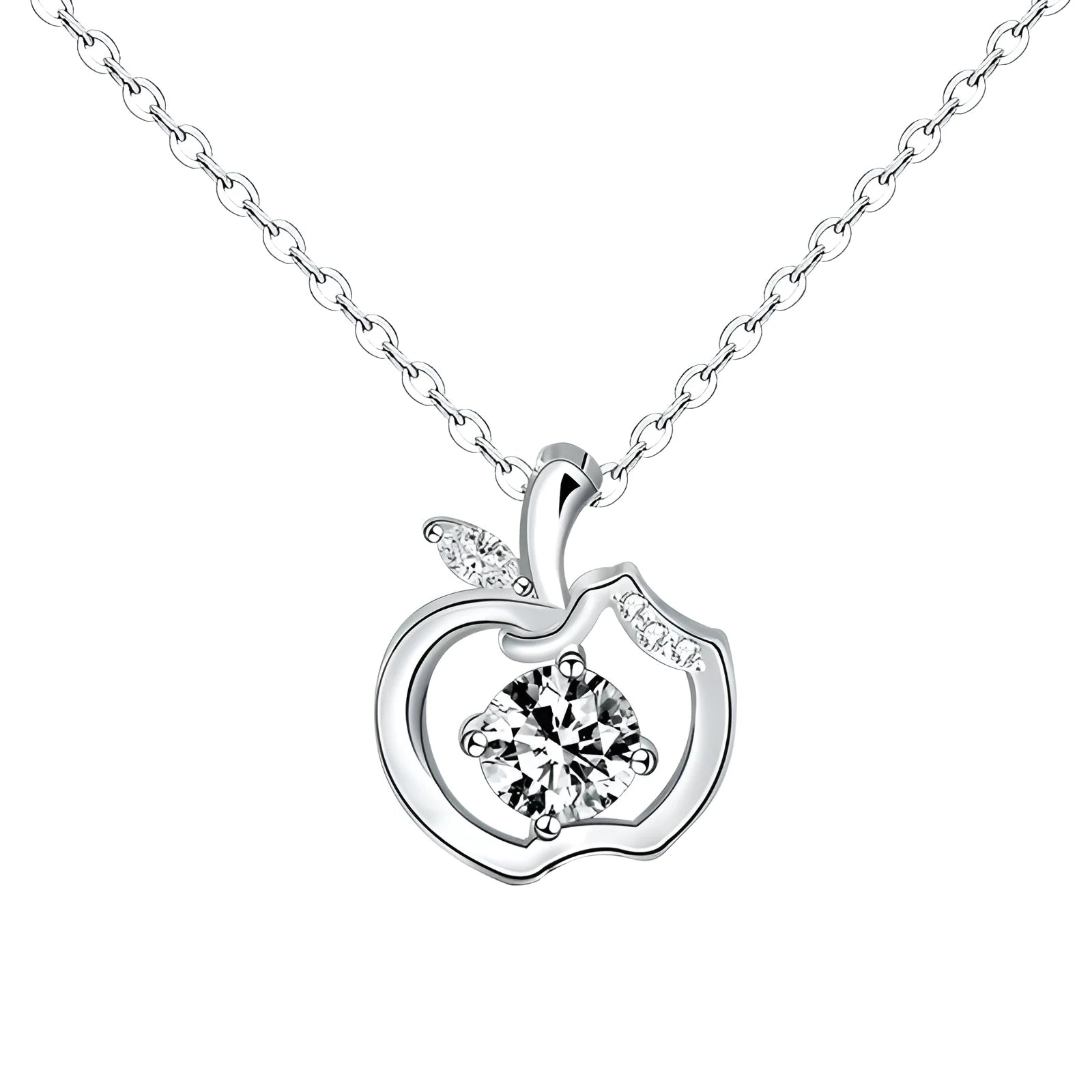 Pure silver collarbone moissanite pendant Style1 on display, featuring a claw-set gemstone and 925 sterling silver chain