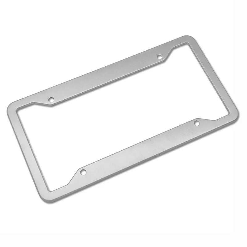 Aluminium alloy license plate frame in black, light grey, sandblasted silver or stainless steel finish