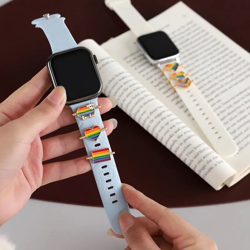 Cartoon rainbow love metal wall clock band for Apple Watch in simple style, colour BK446