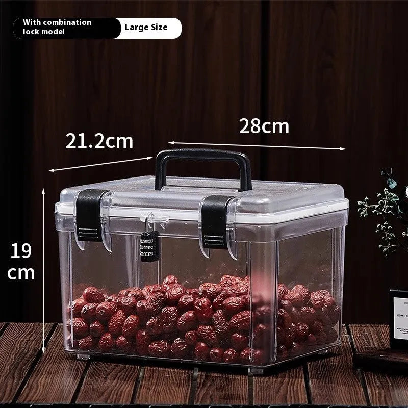 Transparent plastic lockable storage box for fish maw cordyceps medicine in 11L size